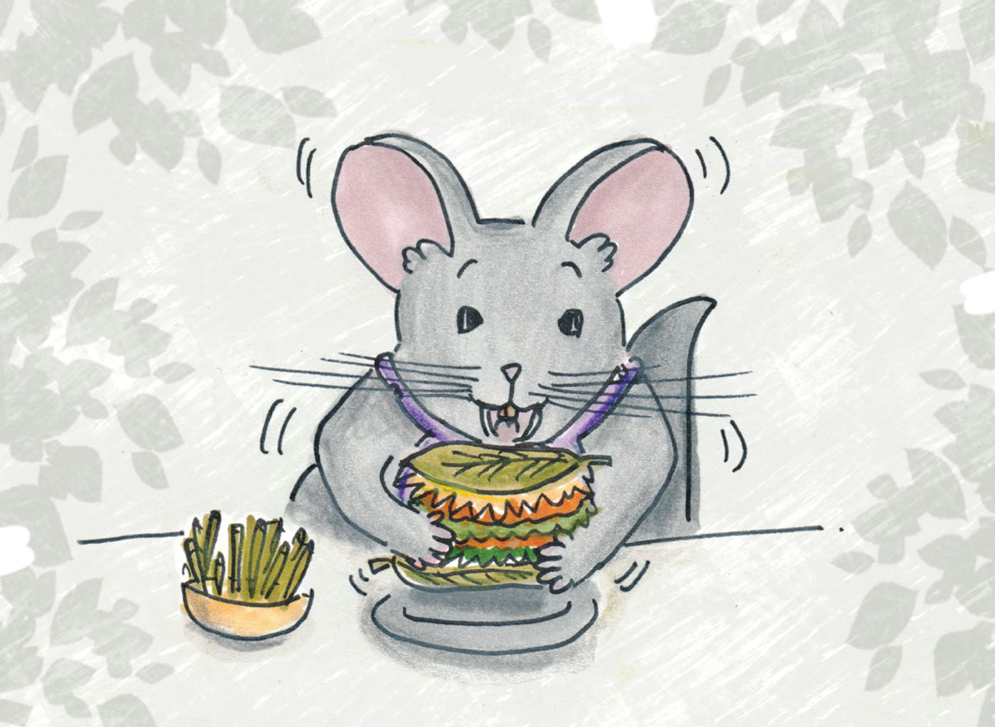 Chinchidorf-Illustration-Franziska-Barnert-Chinchilla-Fastfood-Fressen-Ernährung